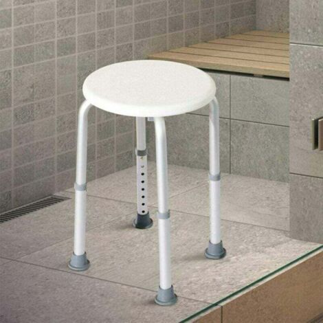 Tabouret de Douche Rond à Hauteur Réglable - Couleur Blanc. (1/4)