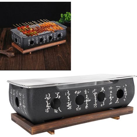 Grill de Barbecue Japonais Portable Stove XL Alliage Aluminium Charbon Base Bois Calligraphie Rectangulaire (1/4)