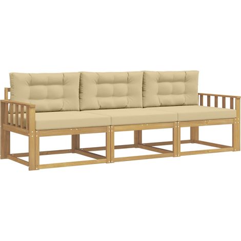 Conjunto de sofás de exterior con cojín 3 pcs y Beige Poliéster vidaXL