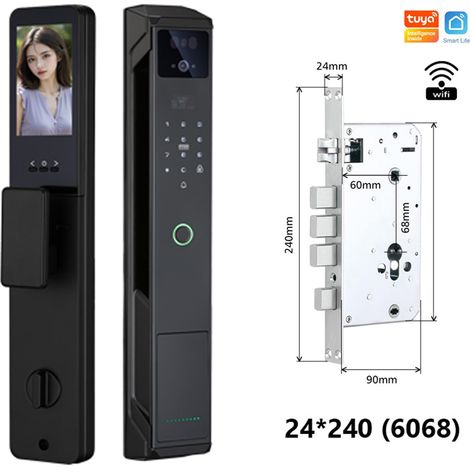 Serrure de porte à reconnaissance faciale 3D, serrure intelligente WiFi, avec caméra, contrôle par application Tuya, étanche IP65 (mortaise 24240)