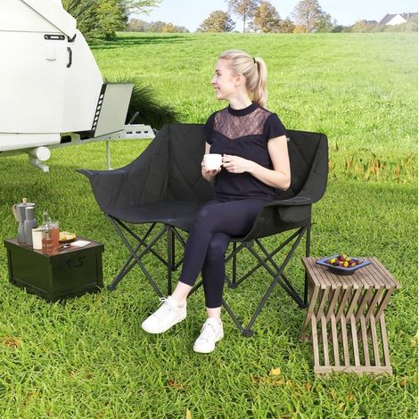 fauteuil siège pliable double 145 cm noir polyester OKMYHOME (1/4)