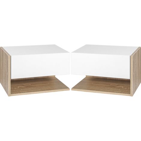 et de 2 mesitas de noche flotantes de pared cajón balda 46 x 30 x 30 cm contemporáneo de tableros de partículas blanco 21000146 (1/4)
