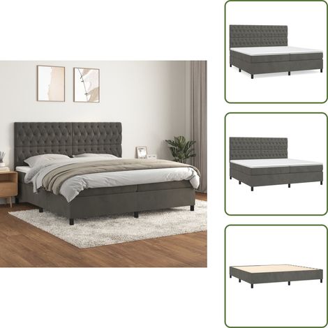Sommier à lattes de lit et matelas Gris foncé 200x200cm Velours - Lit Tapissier - Lit Double - Lit Velours - Literie - Chambre À Coucher (1/5)