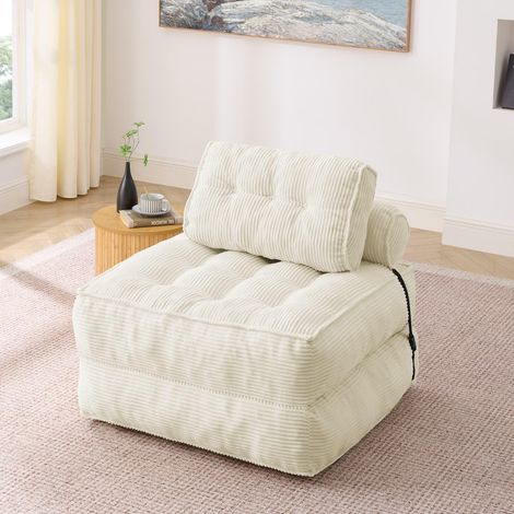 Fauteuil Convertible 2-en-1 en Velours Côtelé Beige, Canapé Pliant avec Dossier Réglable, Lit d'Appoint Confortable pour Salon, Chambre ou Studio (1/5)