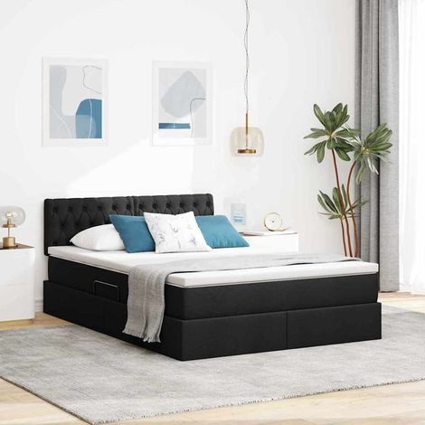 vidaXL LED-Speicherbett mit Matratze Schwarz 140 x 190 cm Stoff (1/5)