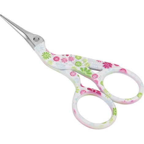 Mini ciseaux de couture colorés en acier au carbone à broder en forme de grue (fond blanc, fleur rose) (1/5)