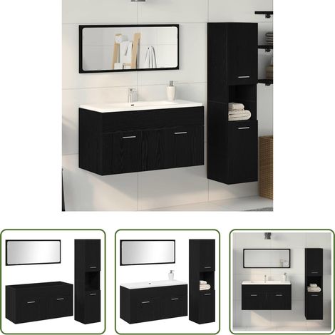 vidaXL Juego de muebles de baño 3 uds. Roble Negro 90 x 38,5 x 46 cm (1/5)