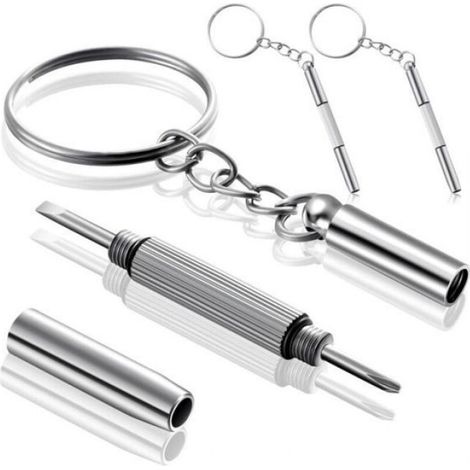 Tournevis Lunettes - Acier Inoxydable - Porte-Clés Portable - 3 Têtes - Pour Réparation Lunettes Montres Bijoux - Lot de 2 (1/4)