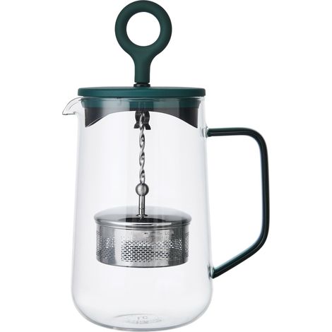 La cafetière 'gyro' infusore per tè rotante in vetro da 4 tazze con coperchio verde, teiera da 1,25l con filtro in acciaio inox con stantuffo rotante, confezione regalo, vetro borosilicato, confezione
