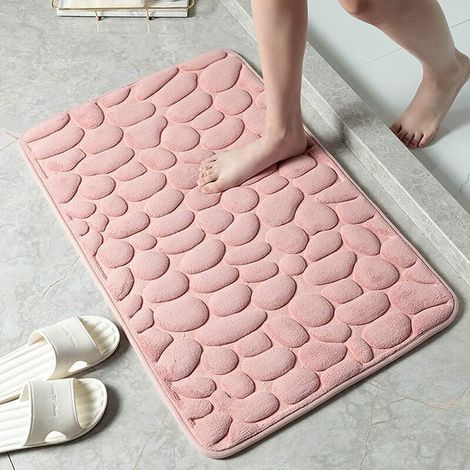 Bardusch-Tapis de bain tapis d'entrée mousse à mémoire de forme hydrophile galet design microfibre antidérapant rose foncé doux salle de bain baignoire cuisine 1 pièce 40x60 cm (1/5)