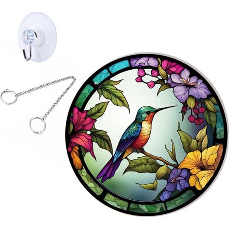 Suncatcher Acrylique - 20 x 20 cm - Motif Colibri et Fleurs - Décoration Murale pour Fenêtre ou Extérieur - 1 Pièce (1/5)