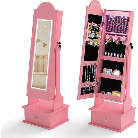 Mobile portagioie con specchio a figura intera 34 x 30 x 113 cm 4 luci LED angoli regolabili stile contemporaneo MDF rosa 200019011