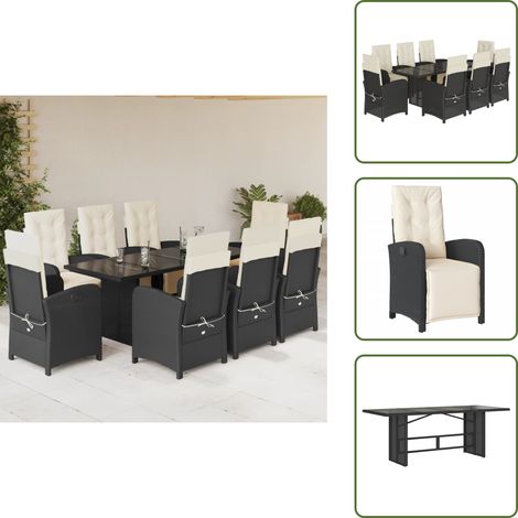 Cuscini da seduta - vidaXL Set da Pranzo da Giardino 9 pz con Cuscini Nero in Polyrattan - Cuscini da schienale