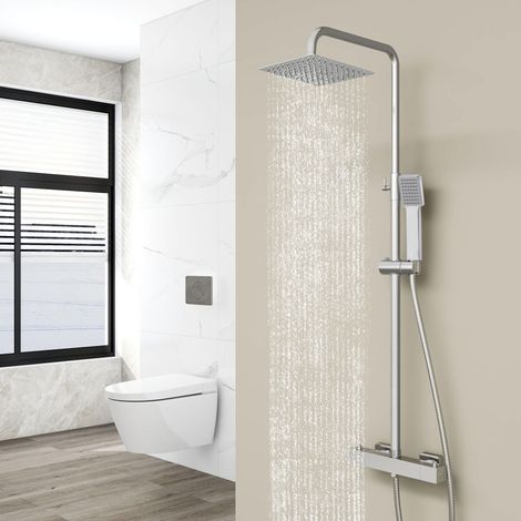 Biubiubath Colonne de douche thermostatique carré chromé, réglable en hauteur,ensemble de douche thermostatique en inox (1/5)