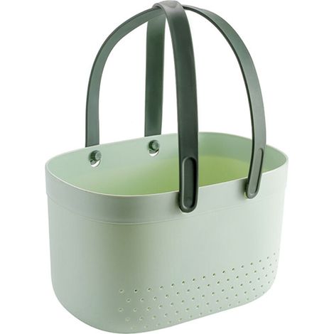 Panier de douche / panier de toilette portable – Grand format – Vert – Avec trous de ventilation