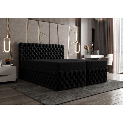 Lit Boxspring Figo - Noir - 160x200 Cm - Lit Moderne - Design Élégant - Matelas À Ressorts Ensachés (1/4)