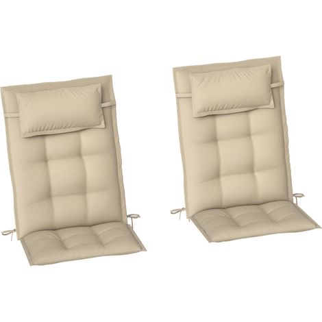 Lot de 2 coussins transat jardin déperlants 50x116x5cm, couleur beige (1/5)