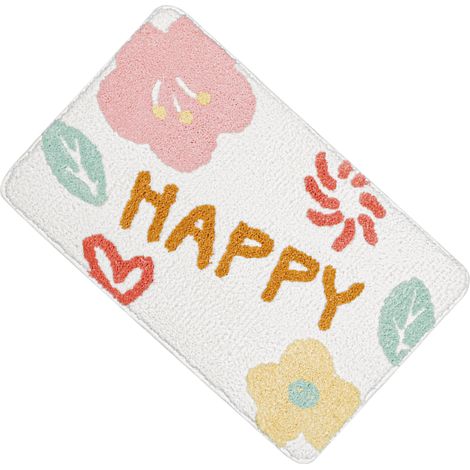 Tapis de bain blanc à motifs mignons et antidérapants, très absorbant, idéal pour la salle de bain, la chambre ou la cuisine. (1/5)