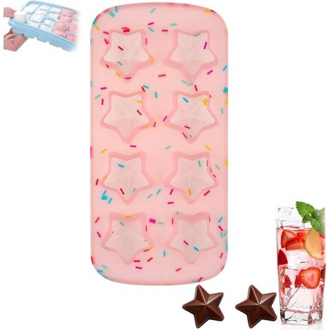Moule à glaçons en silicone en forme d'étoile, avec couvercle, bac empilable, 8 étoiles, sans BPA, pour cocktails et enfants, rose (1/5)