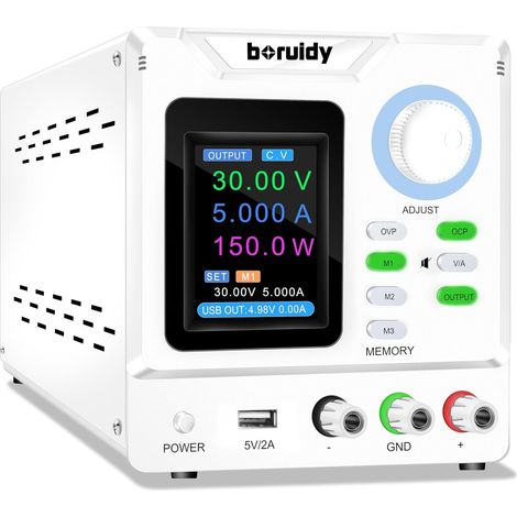 Alimentation de Laboratoire Réglable 30V 5A 150W Encodeur Alimentation Stabilisée Réglable avec Mémoires/Output/OCP OVP avec Charge Rapide USB Affichage en Temps Réel et Écran TFT Couleur (1/5)