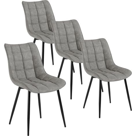 WOLTU Set di 4 Sedie da Pranzo, Seduta in Similpelle, Sedie da Cucina, Gambe in Metallo, Grigio