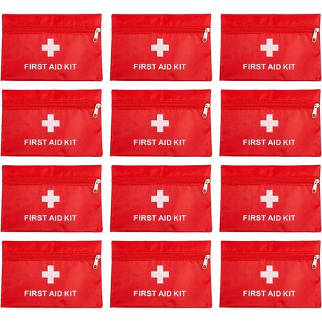 Lot de 12 petits kits de premiers secours vides 16 x 11 cm, en Oxford 420D, vide, pour voiture, extérieur, maison, bureau, voyage, trousse de premiers secours vide pour bricolage (1/5)