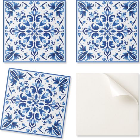 Juego de baldosas de vinilo de f谩cil instalaci贸n con estampado floral sim茅trico, 20x20x20 cm.
