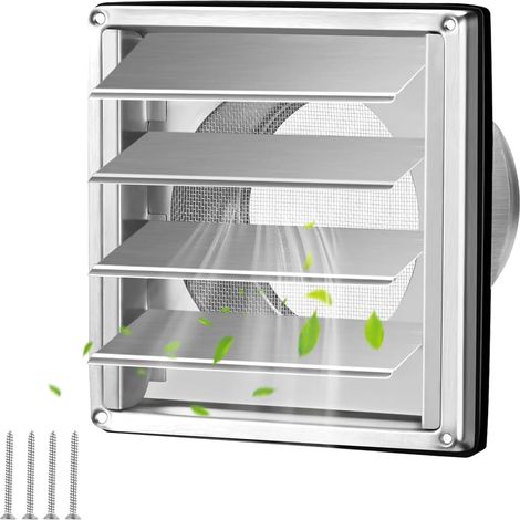Grille d'aération en acier inoxydable : 100 mm avec clapet anti-retour, grille de protection contre les intempéries en acier inoxydable avec lamelles mobiles, grille de sortie extérieure (1/5)