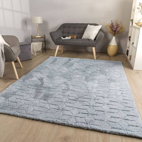 Wohnzimmer Teppich Esszimmer Langflor Geometrisches Design Skandi Moder 3D Uni 200 cm x 280 cm x 26 mm Grau Rechteckig (1/5)
