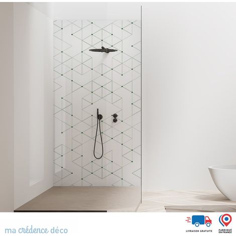 Panneau de douche : Formes triangles géométriques - Couleur Vert émeraude - Alu composite - 90 - 245 (1/2)
