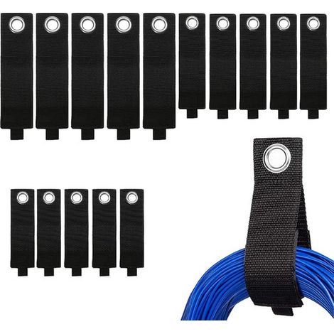 Lot de 15 supports de rallonges – 3 tailles – Organisation des câbles et tuyaux – Noirs (1/5)