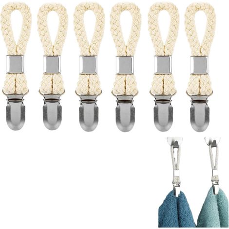 Juego de 6 pinzas grandes para paños de cocina, ganchos de almacenamiento, pinzas metálicas para colgar paños de cocina y otros artículos de tela. (1/5)