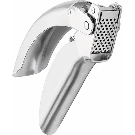 Knoblauchpresse, Knoblauchpresse aus Edelstahl. Spülmaschinenfeste Knoblauchpresse. Robuster Knoblauchschneider. (1/4)