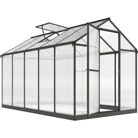 Serre de jardin en aluminium polycarbonate, serre avec fenêtres supérieures réglables 303x183x195cm transparent (1/5)