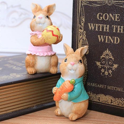 1 paire de figurines de lapins tenant des œufs, décoration de bureau pour jardin ou fête de fin d'année (1/4)