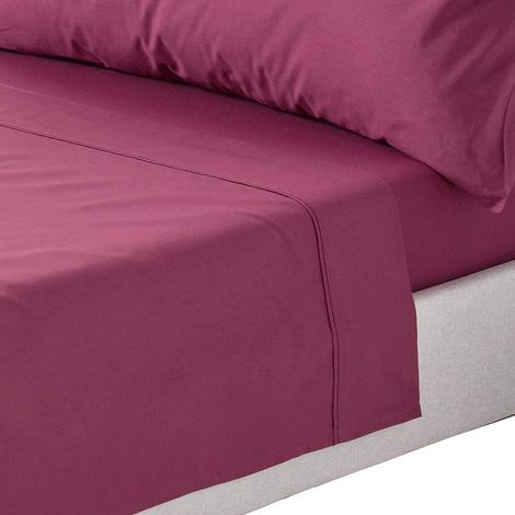 HOMESCAPES Drap plat uni 100% coton égyptien 200 fils coloris prune 240 x 300 cm