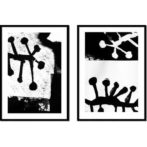 DIPINTO CON CORNICE 33x43cm Dittico Set di 2 dipinti Astrazione Bianco Nero P2030 (1/3)
