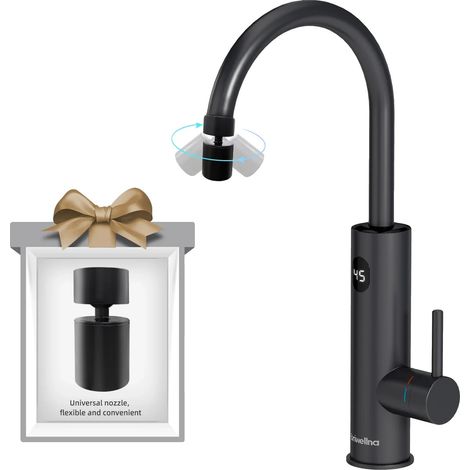 Grifo con calentador de agua, calentamiento instantáneo, caño giratorio de 360°, Pro Matte Black, UE (1/2)