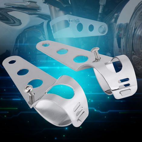 Kit de fixation support phare moto chromé pour tube fourche 35-43mm Chopper Cafe Racer (1/5)