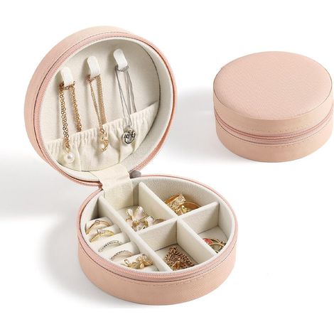 Portable Jewelry Display Box with Zipper for Rings, Earrings, Necklaces and Bracelets, 2 Pieces, Pink (1/5)