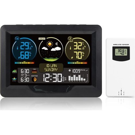 Intelligente Wetterstation 3383M – Großes Farbdisplay – Innen-/Außentemperatur – Luftfeuchtigkeit 20–95 % rF – Wettervorhersage – Curconsa (1/5)