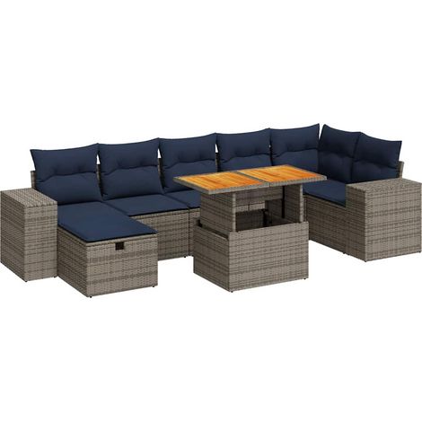 Maison Exclusive - Set Divani Giardino 8 pz con Cuscini Marrone Polyrattan Acacia (1/5)