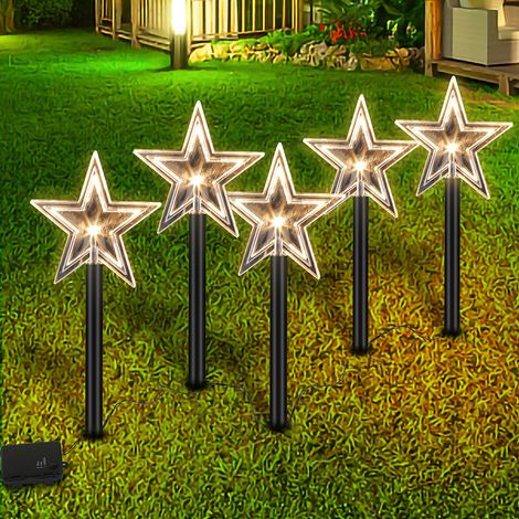 Wolketon 5er Set Acryl Sterne Weihnachtsbeleuchtung außen Batteriebetrieb LED-Gartenstecker zum Stecken Gartendeko (1/4)