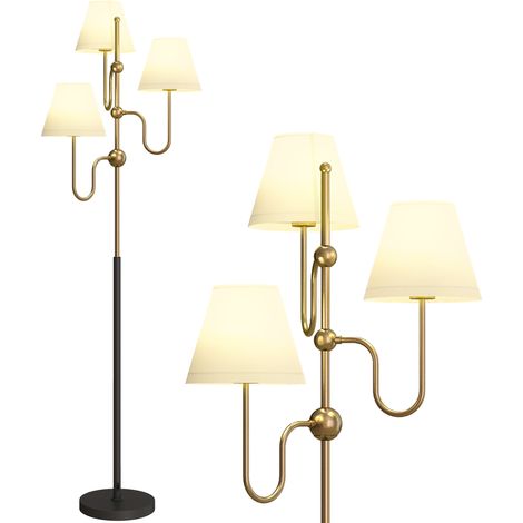 Floor Lamp, 165 cm Tall Standing Lamp with 3 Light and Foot Switch for Living Room, Bedroom, Bedside, Office, E27 Base Without Bulb (40W Max) (1/5)
