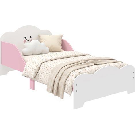 Lit enfant 70 x 140 cm, lit pour enfant avec barriere de securite et sommier à lattes en bois, rose (matelas non inclus) (1/5)
