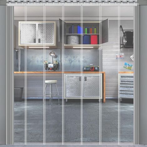 7 Pièces Rideau à Lanières PVC 91x243cm Transparent Imperméable pour Entrepôt Frigorifique Supermarché