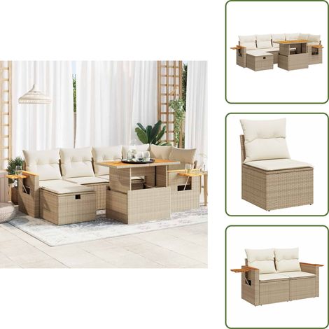 8-tlg. Garten-Sofagarnitur mit Kissen Beige Poly Rattan - Gartensofa Set - Garten Sofa Set - Outdoor Sofa Set - Garten Sofagarnitur (1/5)
