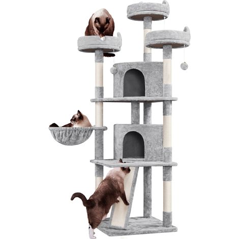 Homevive Rascador Árbol para Gatos Grandes Torre de Gatos de 193cm de Altura con 3 Plataformas 2 Cuevas Cesta y Multinivel Gris Claro