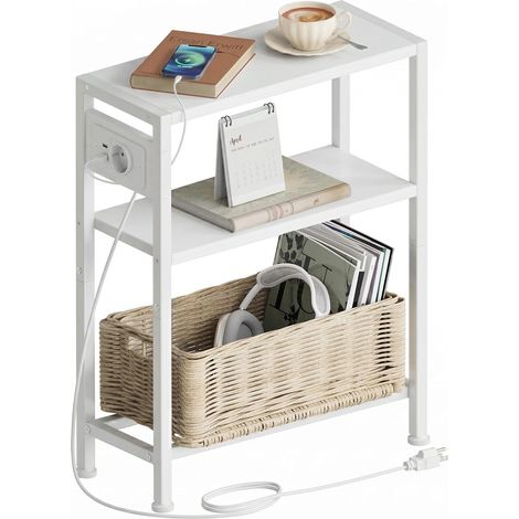 Petit Table d'appoint étroit avec Station de Charge, Table de Chevet Fine avec Ports USB/Type-C et Prises, Table latérale pour canapé pour Salon, Chambre, Bureau, Cuisine et Balcon (Blanc) (1/5)