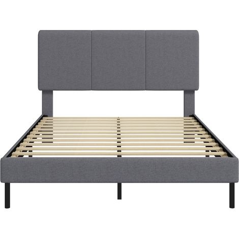 Letto 140x200 cm in tessuto effetto lino grigio scuro, testiera regolabile - MEUBLIV (1/5)